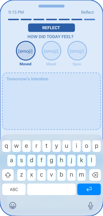 Reflect screen — share your week via iOS share sheet